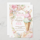 Invitation Anniversaire glace, Glace rose vintage (Devant / Derrière)