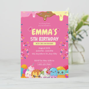 Invitation anniversaire glace mignonne