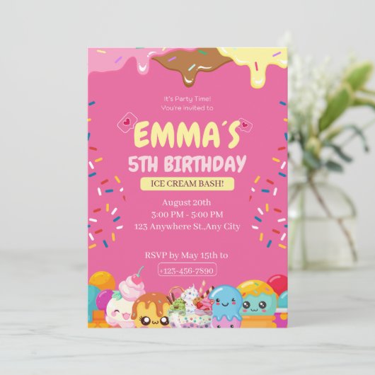 Invitation anniversaire glace mignonne (Debout devant)
