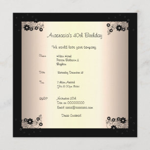 Invitation Anniversaire Glamour Crème Fleur Noir