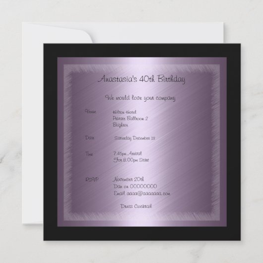 Invitation Anniversaire Glamour Violet (Devant)