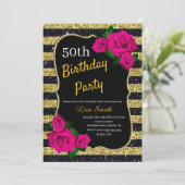 Invitation Anniversaire Gold Black Stripes Parties scintillan (Debout devant)