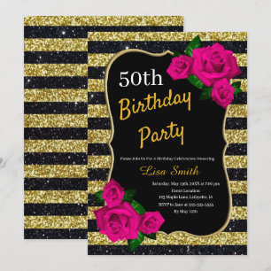Invitation Anniversaire Gold Black Stripes Parties scintillan