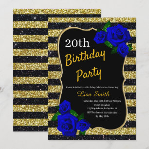Invitation Anniversaire Gold Black Stripes Parties scintillan