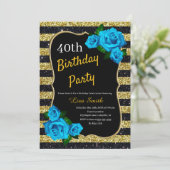 Invitation Anniversaire Gold Black Stripes Parties scintillan (Debout devant)