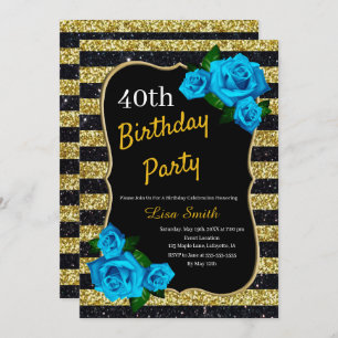Invitation Anniversaire Gold Black Stripes Parties scintillan