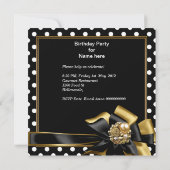 Invitation Anniversaire Gold Black White Polka Dot Image (Dos)