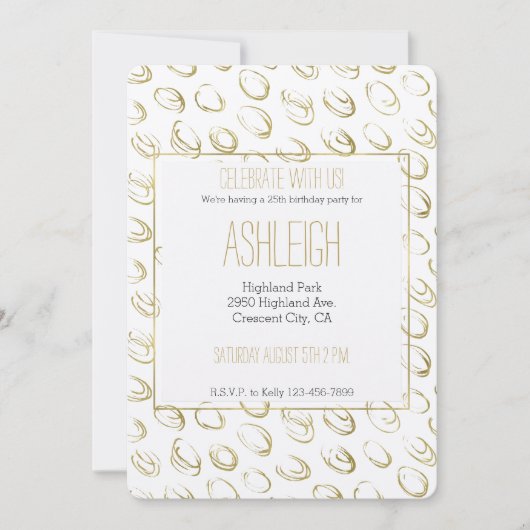 Invitation Anniversaire Gold Cercles Abstraits (Devant)