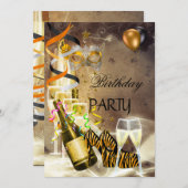 Invitation Anniversaire Gold Champagne Masque de chaussures (Devant / Derrière)