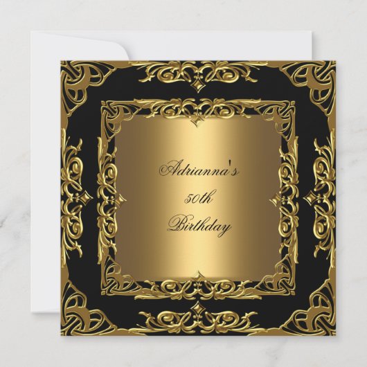 Invitation Anniversaire Gold Lace 50th Gold Overlay Noir 2 (Devant)
