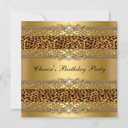 Invitation Anniversaire Gold Leopard Diamond (Devant)