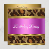 Invitation Anniversaire Gold Pink Leopard (Devant / Derrière)