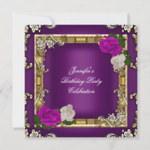 Invitation Anniversaire Gold Purple Plum Cream Rose