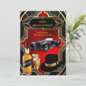 Invitation Anniversaire Gold Red Black 1930s Whiskey voiture (Debout devant)