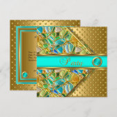 Invitation Anniversaire Gold Turquoise Blue Gold Spot Mosiac (Devant / Derrière)