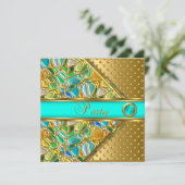 Invitation Anniversaire Gold Turquoise Blue Gold Spot Mosiac (Debout devant)