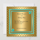 Invitation Anniversaire Gold Turquoise Blue Gold Spot Mosiac (Dos)