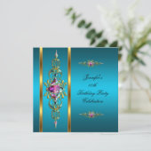 Invitation Anniversaire Gold Turquoise Lilac rose image (Debout devant)
