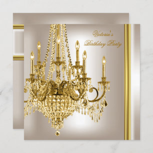 Invitation Anniversaire Gold White Creme Chandelier 2