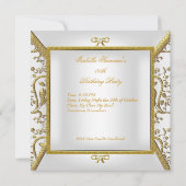 Invitation Anniversaire Gold White Damask Bow Image (Dos)