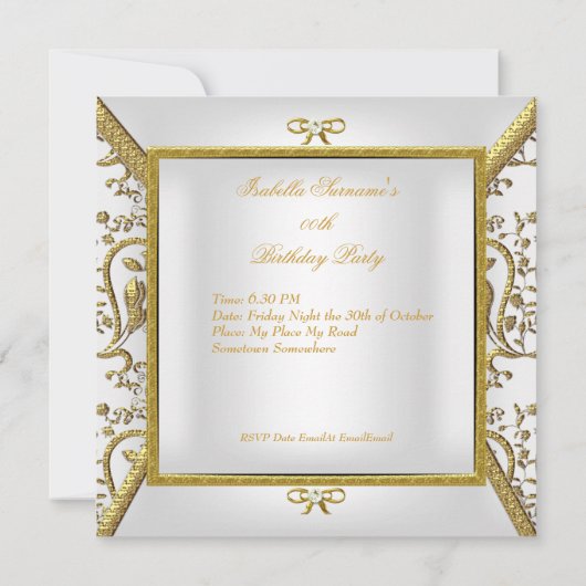 Invitation Anniversaire Gold White Damask Bow Image (Dos)