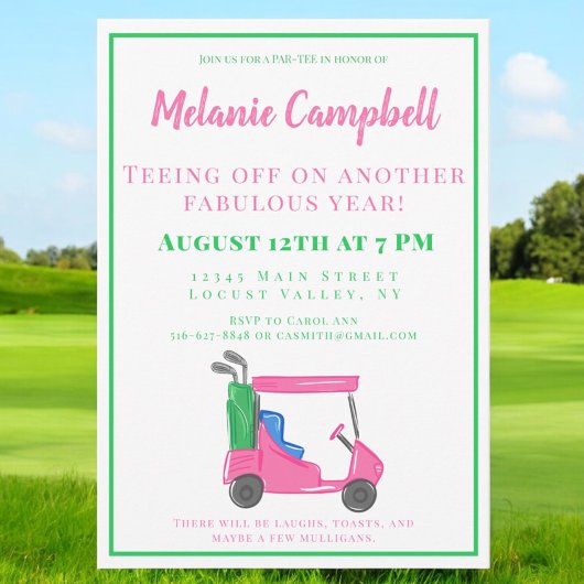 Invitation Anniversaire Golf Golf Preppy Pink Golf Part