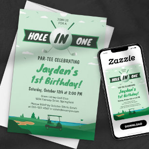 Invitation Anniversaire Golf Par-Tee Hole-In-One Vert