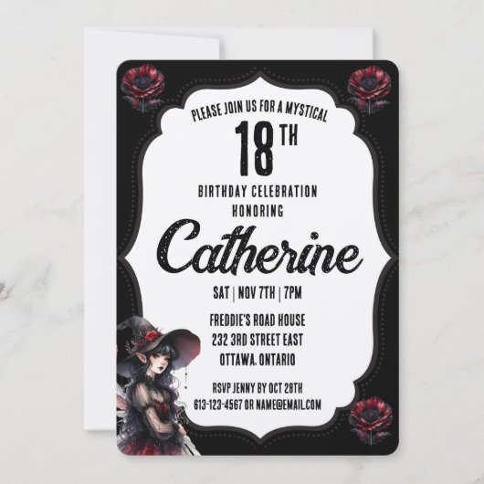 Invitation Anniversaire gothique noir et blanc (Devant)