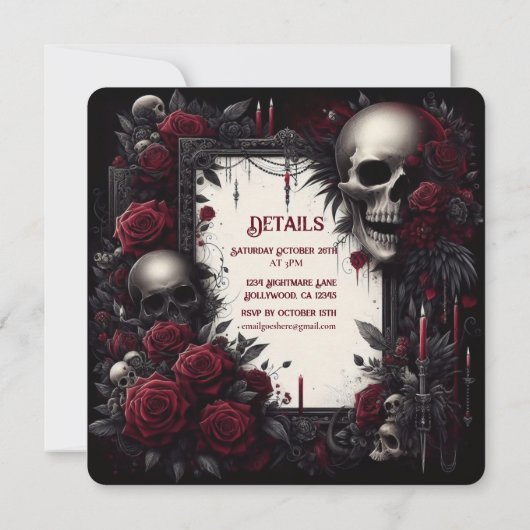 Invitation Anniversaire gothique rouge et noir (Dos)