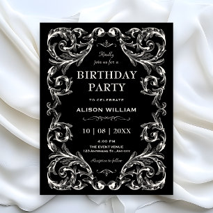 Invitation Anniversaire gothique vintage noir