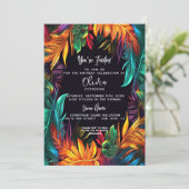 Invitation Anniversaire | Gras néon feuillage tropical (Debout devant)