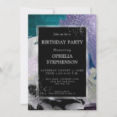 Invitation Anniversaire | Gras Violet Turquoise Brush Strots (Devant)