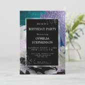 Invitation Anniversaire | Gras Violet Turquoise Brush Strots (Debout devant)