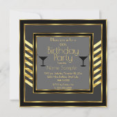 Invitation Anniversaire Gray Black Gold Art Déco Martini (Devant)