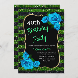Invitation Anniversaire Green Black Stripes Parties scintilla