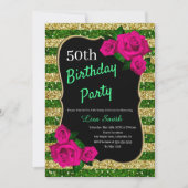 Invitation Anniversaire Green Gold Stripes Parties scintillan (Devant)