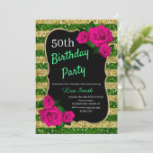 Invitation Anniversaire Green Gold Stripes Parties scintillan (Debout devant)