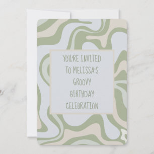 Invitation Anniversaire Groovy en Vert Sauge