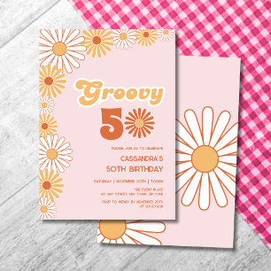 Invitation Anniversaire Groovy Rétro Daisy Boho Orange Rose