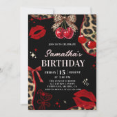 Invitation Anniversaire Guépard Léopard Coquette Cerise (Devant)