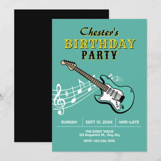 Invitation Anniversaire guitare (Devant / Derrière)