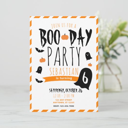 Invitation Anniversaire Halloween Boo-Day Fantômes et Chauves (Debout devant)