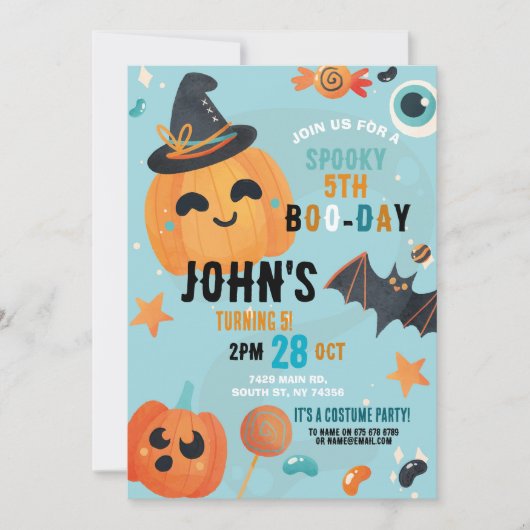 Invitation Anniversaire Halloween Citrouille Blue Party Enfan (Devant)
