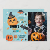 Invitation Anniversaire Halloween Citrouille Blue Party Photo (Devant / Derrière)