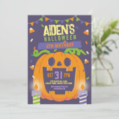 Invitation Anniversaire Halloween Enfants Fête Citrouille (Debout devant)