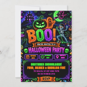 Invitation Anniversaire Halloween Néon Modifiable 