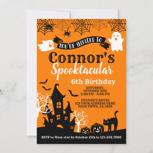 Invitation Anniversaire Halloween Orange & Noir (Devant)