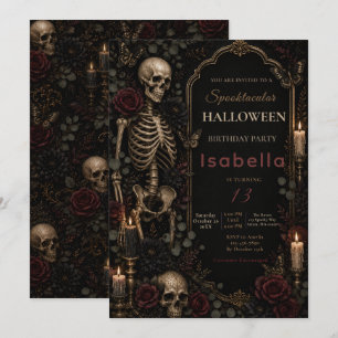 Invitation Anniversaire Halloween squelette gothique