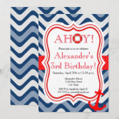 Invitation Anniversaire heureux de la mer marine de la plage (Devant / Derrière)