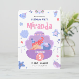 Invitation Anniversaire Heureux Sirène Dormante Rose Violet